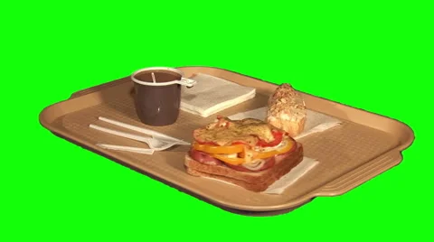 Hot sandwich, white coffee, eclair on tray Stock Footage 47841704