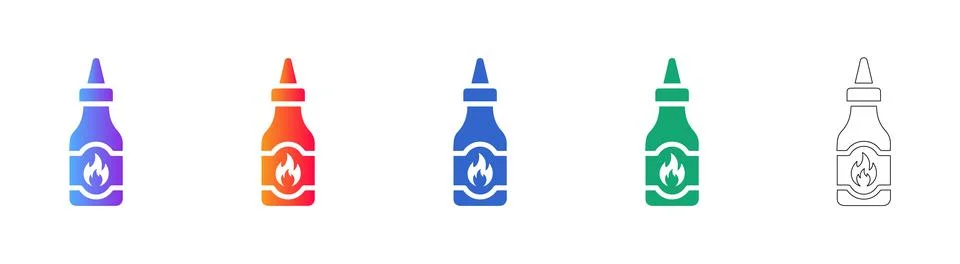 Hot Sauce Bottle Vector Graphic Set Stock Illustration