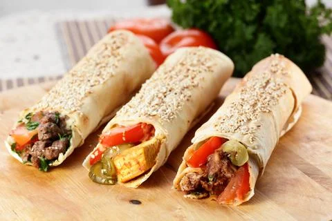 Hot shawarma with vegetables Stock Photos