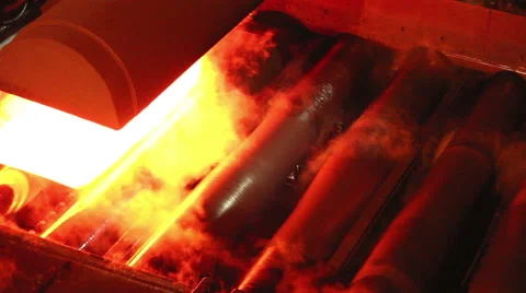 Hot slab are moving in mill, Production of steel plants that look very elegant, Stock Footage 54630787