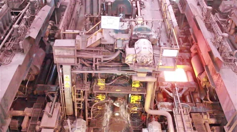 Hot slab are moving in mill, Production of steel plants that look very elegant, Stock Footage 55282810