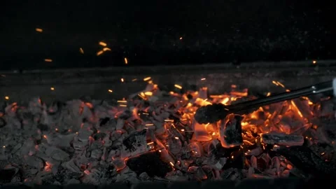 Hot smoldering coals inside a large barbecue for cooking meat dishes Stock-Footage 315230140