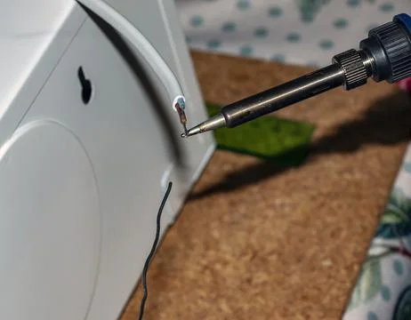 Hot Soldering Iron Making Electrical Wire Connection Close Up Stock Photos
