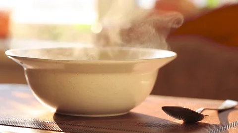 Hot soup in a plate Stock Footage 85350093