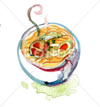 Hot soup watercolor Stock Illustration