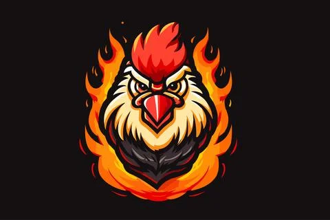 Hot spicy chicken vector logo design. Rooster mascot. Emblem with chicken head Stock Illustration