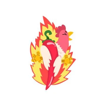 Hot spicy fire chicken, creative logo design template vector Illustration Stock Illustration