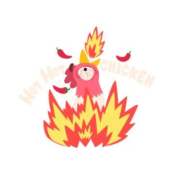 Hot spicy fire chicken, creative logo design template vector Illustration Stock Illustration