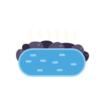 Hot spring bath with steaming water and rocks Stock Illustration
