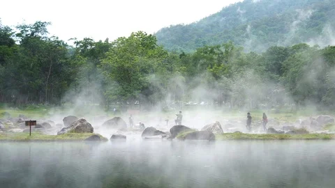 Hot Spring at Chaeson National Park, Hot Spring Lampang, Thailand Stock Footage 121069019