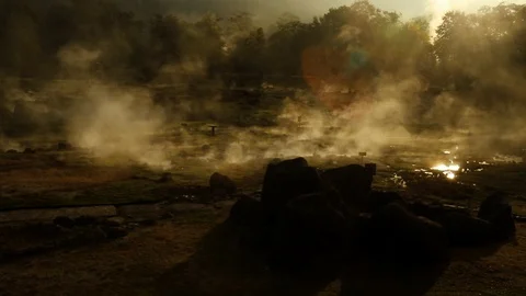 Hot spring in morning. Video stock 97489040