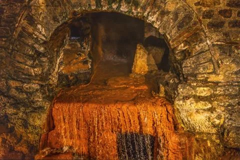 Hot Spring Overflow Roman Baths Bath England Stock Photos