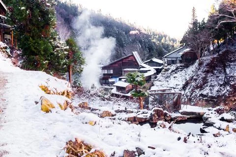 Hot Spring of Snow Monkey Park in Japan Stock Photos