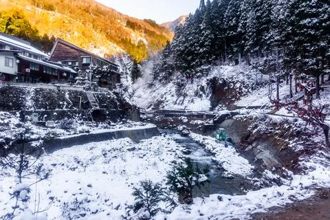 Hot Spring in Snow Monkey Park Japan Stock Photos
