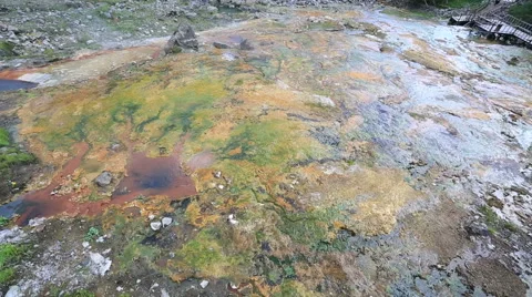 The hot spring surface of  volcanic caldera,,north China Stock Footage 52915659