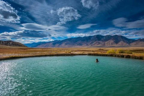 Hot Springs Nevada Ruby Valley Woman enjoying a soak Stock Photos