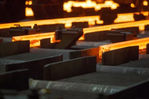 Hot square billets in production Stock Photos