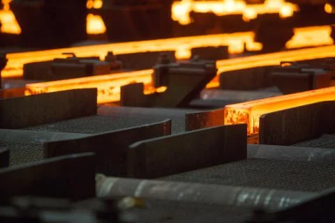 Hot square billets in production Stock Photos