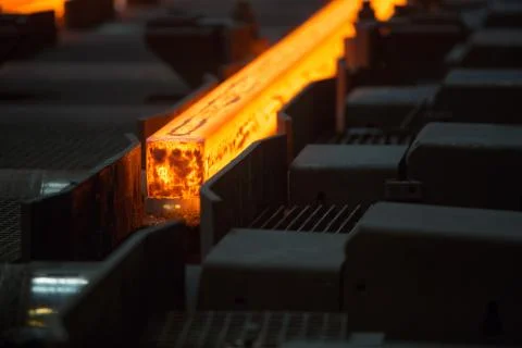 Hot square billets in production Stock Photos