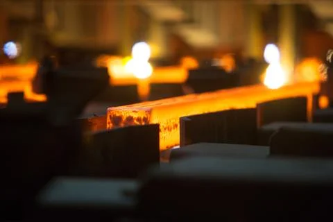 Hot square billets in production Stock Photos