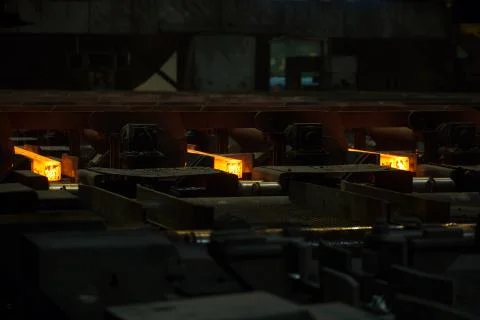 Hot square billets in production Stock Photos