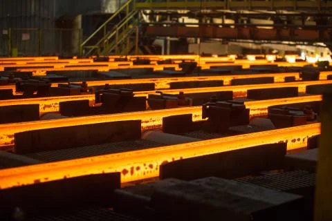 Hot square billets in production Stock Photos