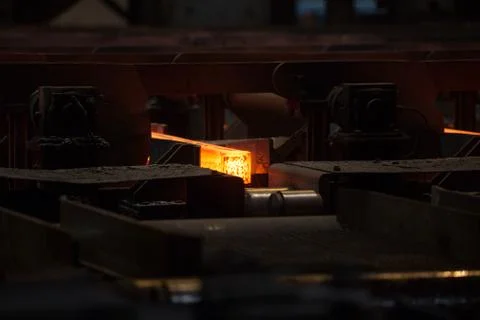 Hot square billets in production Stock Photos