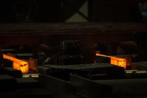 Hot square billets in production Stock Photos