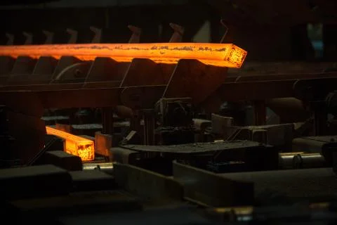 Hot square billets in production Stock Photos