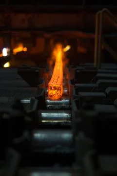 Hot square billets in production Stock Photos