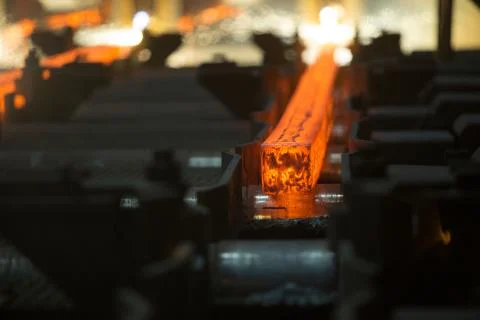 Hot square billets in production Stock Photos