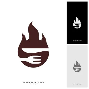 Hot Steak Logo Vector with Flame, Fork, and knife shape. Food Fire Logo Templ Stock Illustration