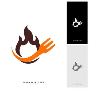 Hot Steak Logo Vector with Flame, Fork, and knife shape. Food Fire Logo Templ Stock Illustration