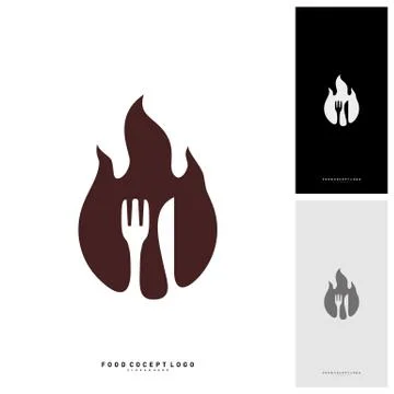 Hot Steak Logo Vector with Flame, Fork, and knife shape. Food Fire Logo Templ Stock Illustration