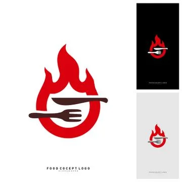 Hot Steak Logo Vector with Flame, Fork, and knife shape. Food Fire Logo Templ Stock Illustration