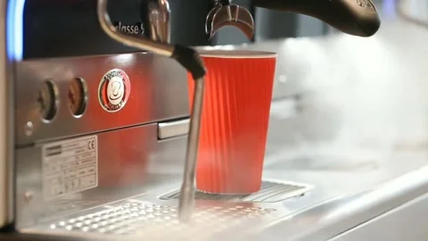 Hot steam from a professional coffee machine. Stock Footage 151662933