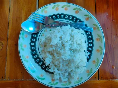 Hot steamed rice Ready to eat Stock Photos