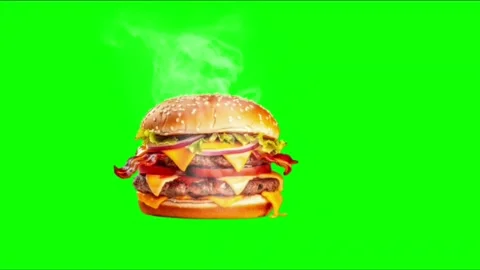 Hot Steaming Cheeseburger Animation on Green Screen Stock Footage 341262434