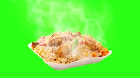 Hot Steaming Chicken Biryani Plate Green Screen Chroma Key Stock Footage 341262420