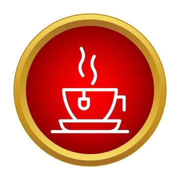 Hot steaming tea cup on red button icon Stock Illustration