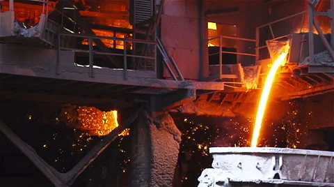 Hot steel pouring in steel plant slow motion Stock Footage
