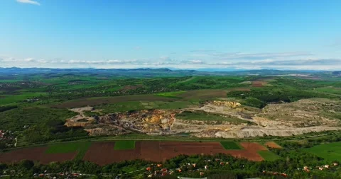 Hot Summer Day Large Digging Site Near Pernik Bulgaria Vibrant Nature Landscape Video stock 300442054