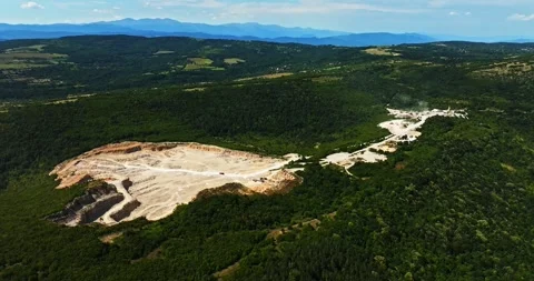 Hot Summer Day Workers On A Quarry Dust Sand Heavy Equipment Excavation Aerial Stock Footage 300442918
