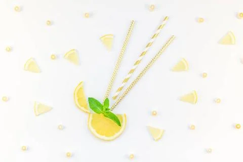 Hot summer refreshment lemonade idea Creative flatlay overhead top view ci... Stock Photos