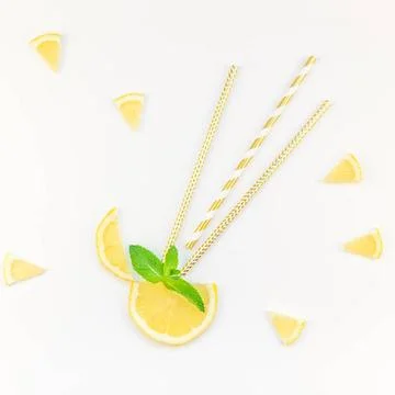 Hot summer refreshment lemonade idea Square flatlay overhead top view citr... Stock Photos
