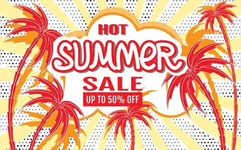 Hot Summer Sale. Sales Banner. Summer tropical background with palm trees Stock Illustration