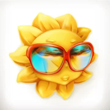 Hot summer sun, sunglasses, vector icon Stock Illustration