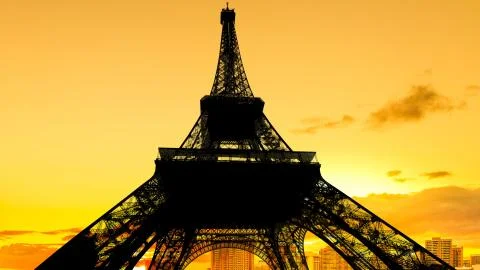 Hot sunset on Eiffel Tower Stock Photos