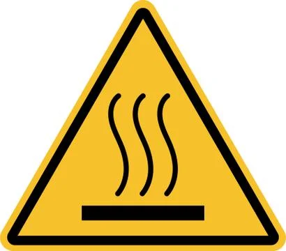 Hot surface warning sign.Yellow triangle background. Stock Illustration