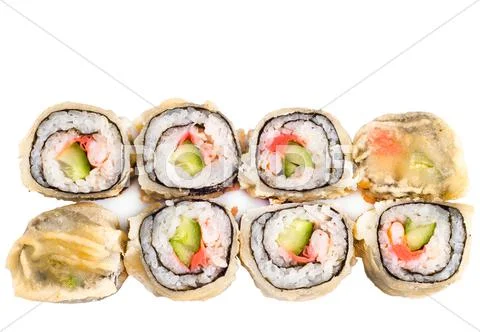 Hot sushi roll in flat cake Stock Photos